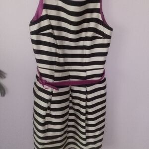 White House Black Market Black & White Striped Midi Dress with Purple Accents